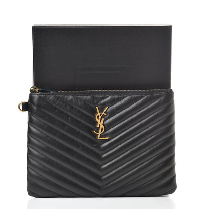 Saint Laurent Calfskin Matelasse Chevron Monogram A5 Wristlet Black 8 of 8