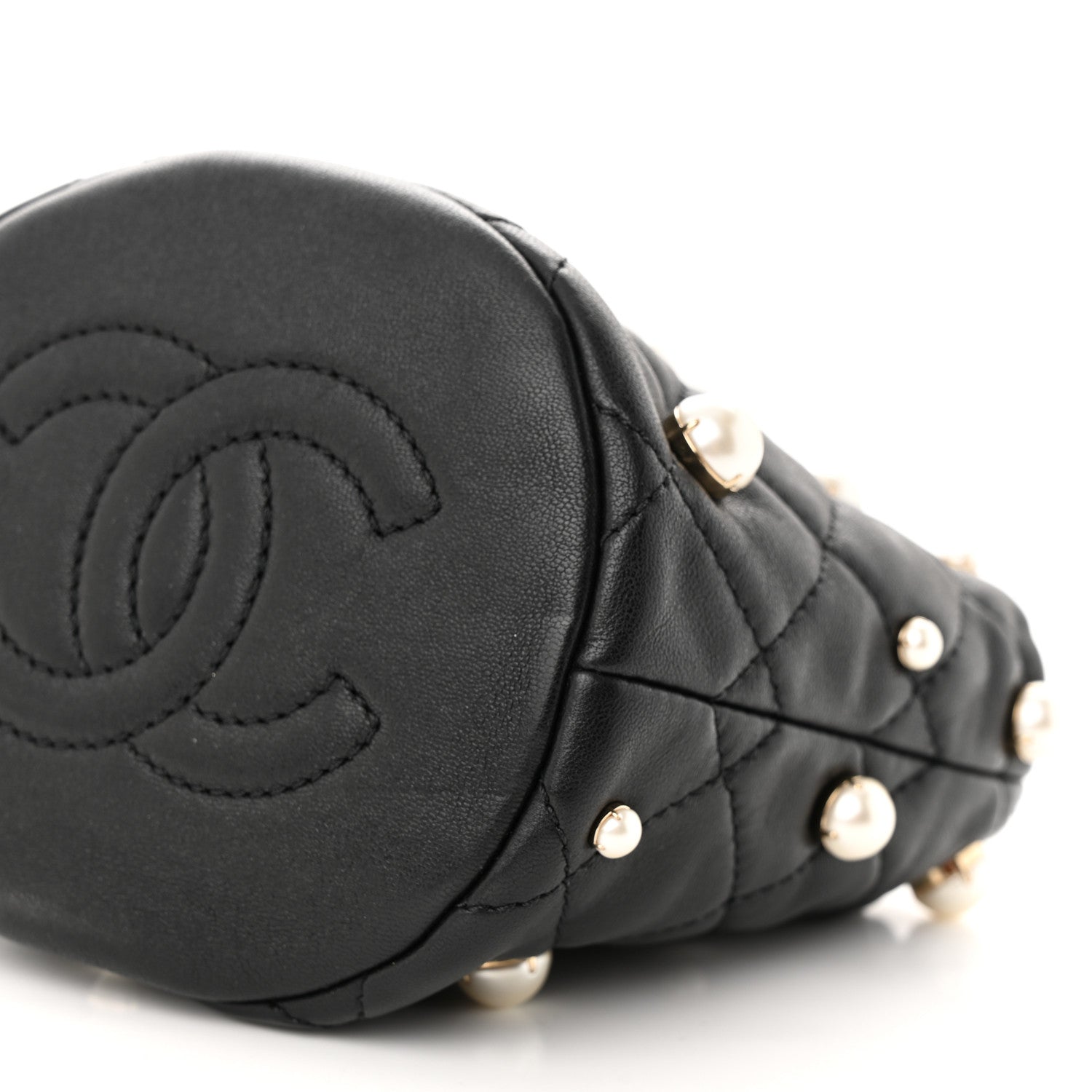 Chanel Lambskin Quilted Pearl Mini About Pearls Drawstring Bag Black 10 of 10