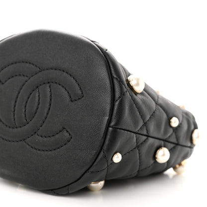 Chanel Lambskin Quilted Pearl Mini About Pearls Drawstring Bag Black 10 of 10