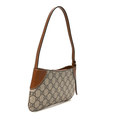 Gucci GG Monogram Calfskin Small Emblem Shoulder Bag Beige Dark Brown 3 of 11