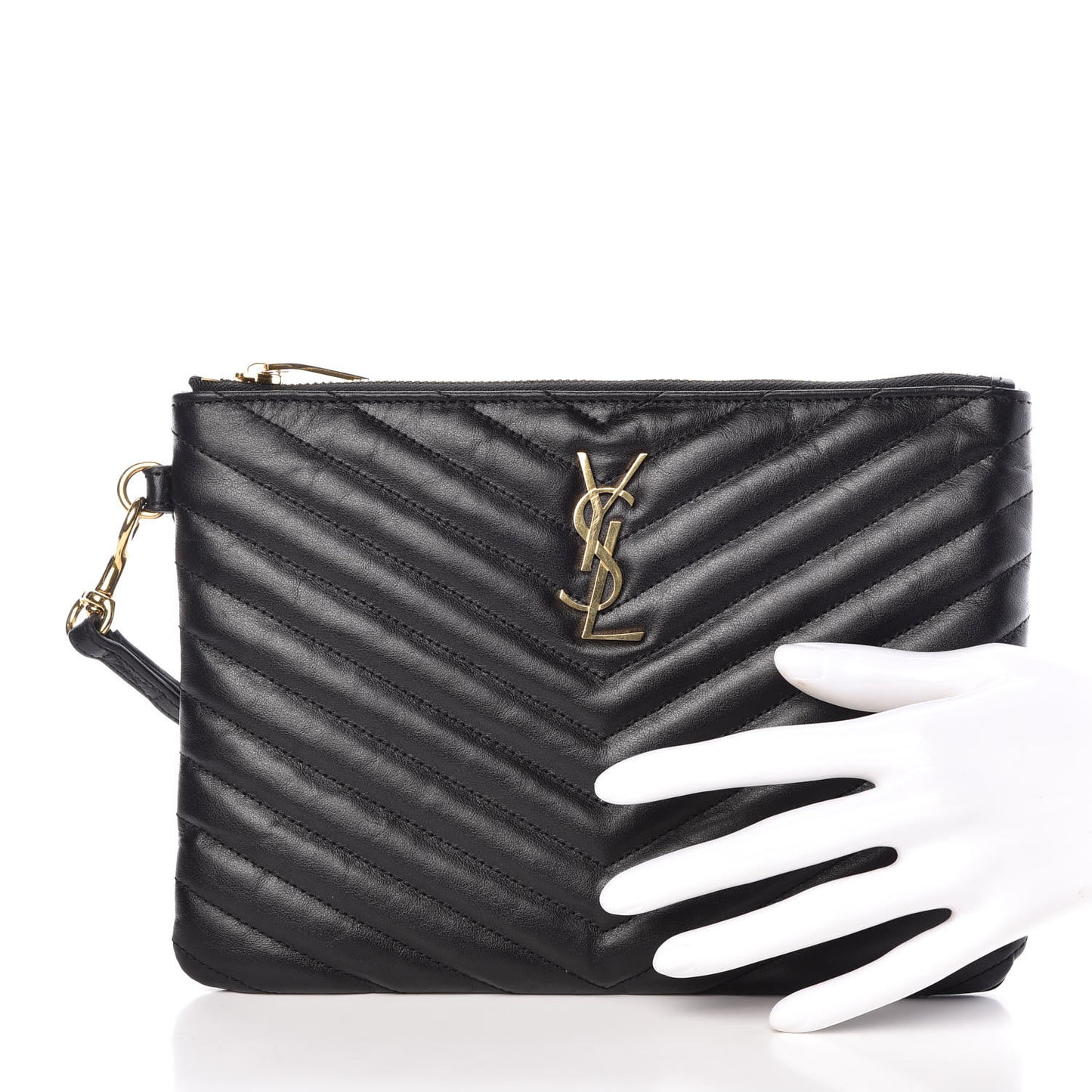 Calfskin Matelasse Chevron Monogram A5 Wristlet Black
