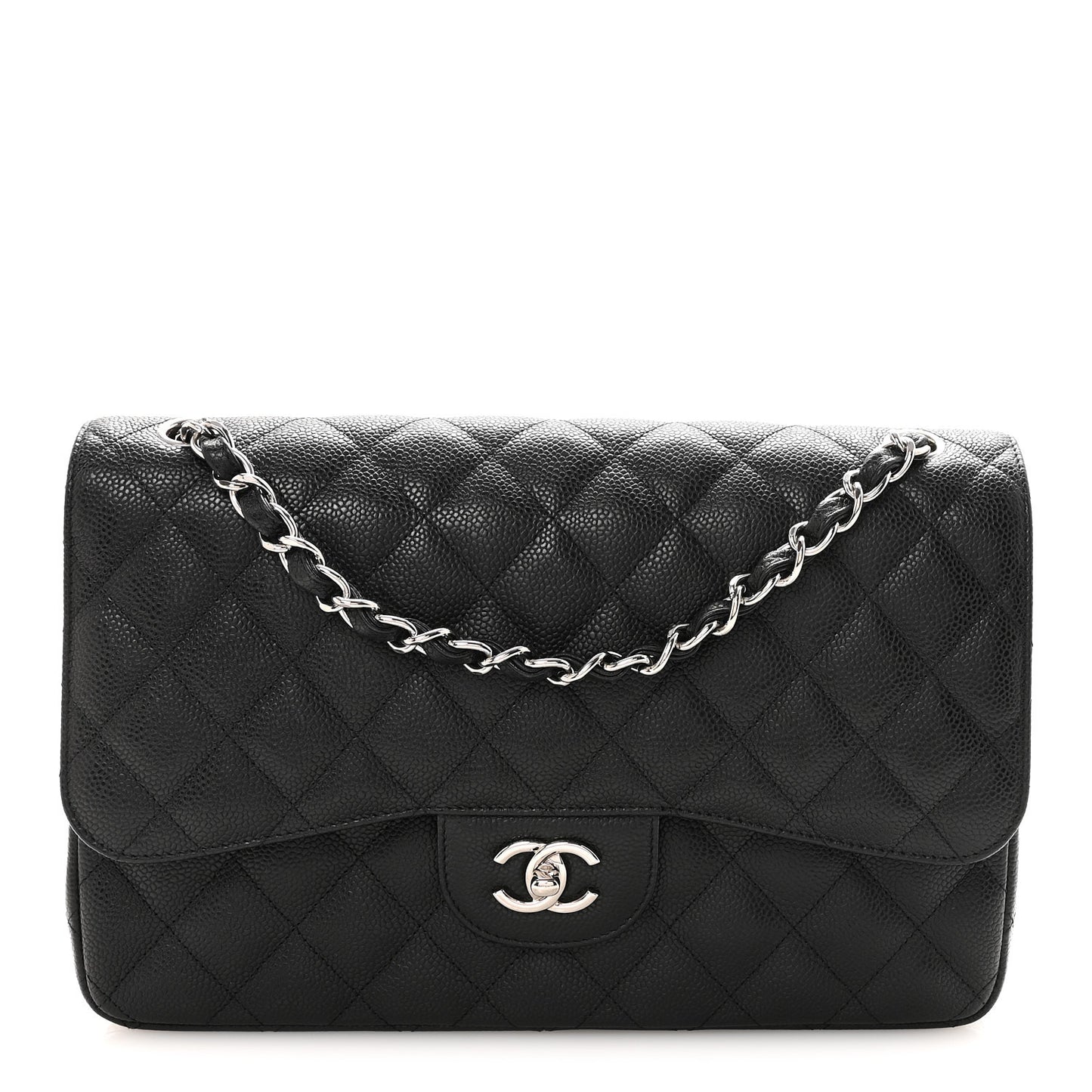 Caviar Quilted Jumbo Double Flap Black