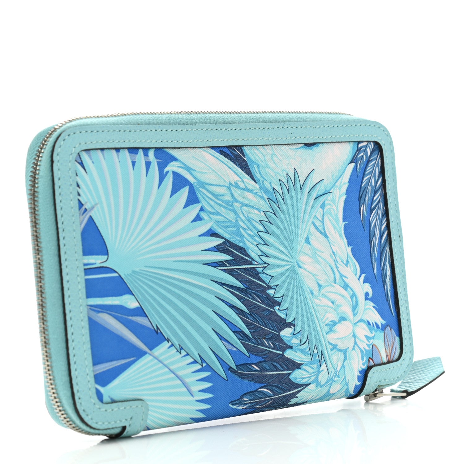 Hermes Epsom Printed Silk Flamingo Party Soie-Cool Wallet Mykonos Bleu Atoll 3 of 8