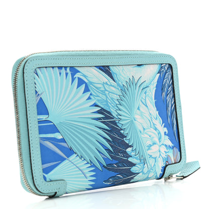 Hermes Epsom Printed Silk Flamingo Party Soie-Cool Wallet Mykonos Bleu Atoll 3 of 8