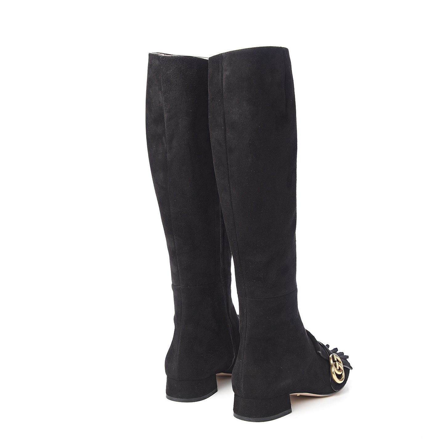Kid Scamosciato GG Marmont Fringe Knee High Boots 37.5 Black