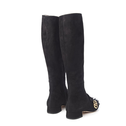 Gucci Kid Scamosciato GG Marmont Fringe Knee High Boots 37.5 Black 4 of 7