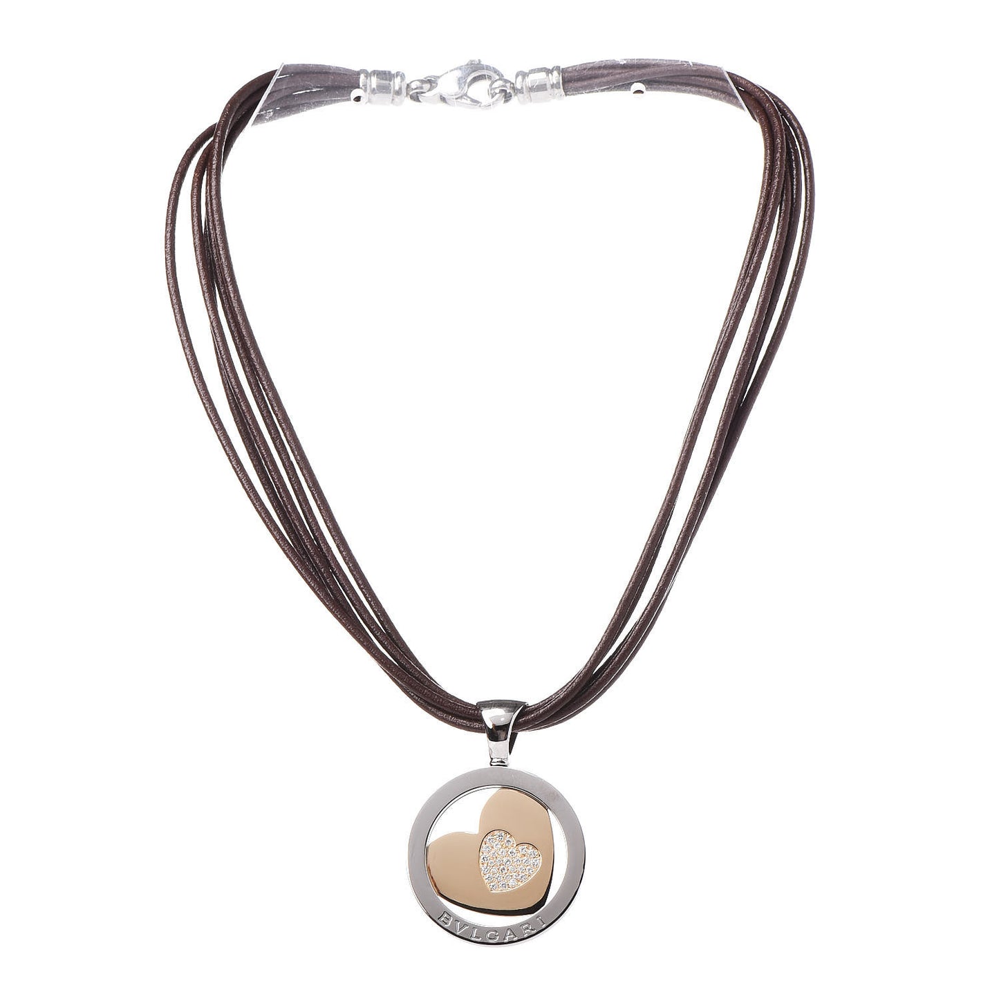 Stainless Steel 18K Yellow Gold Diamond Tondo Heart Pendant Necklace