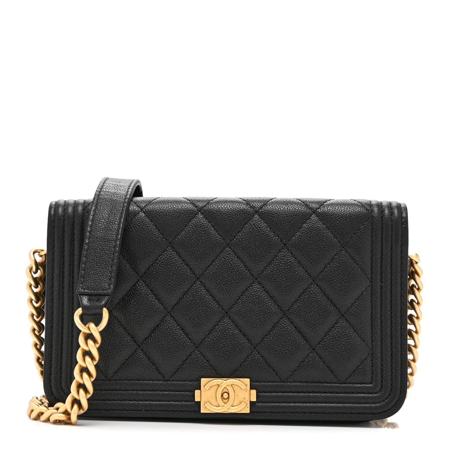 Chanel Caviar Quilted Boy Phone Holder Wallet On Chain Black 1 of 12