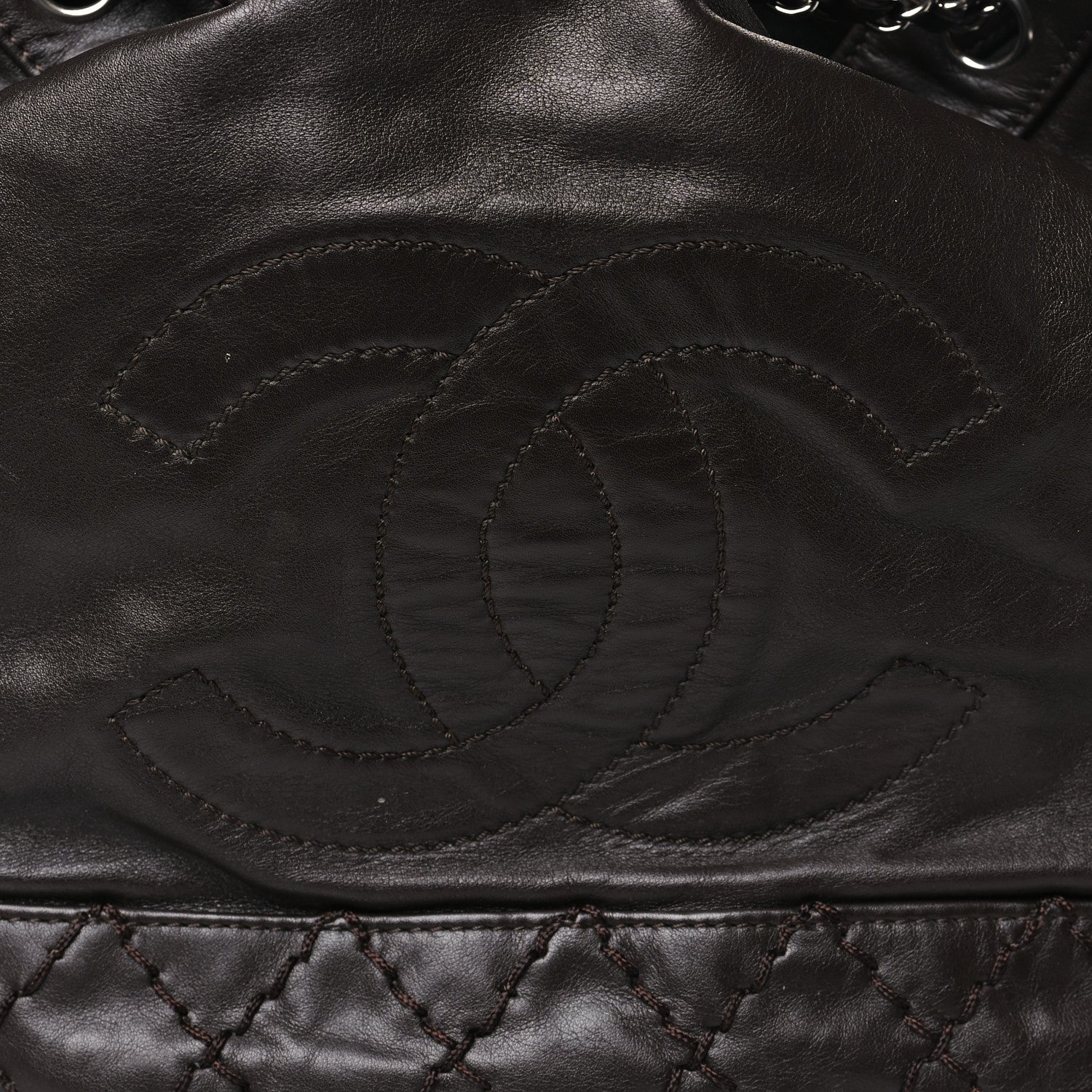 Chanel Calfskin Drawstring CC Bucket Bag Dark Brown 8 of 10