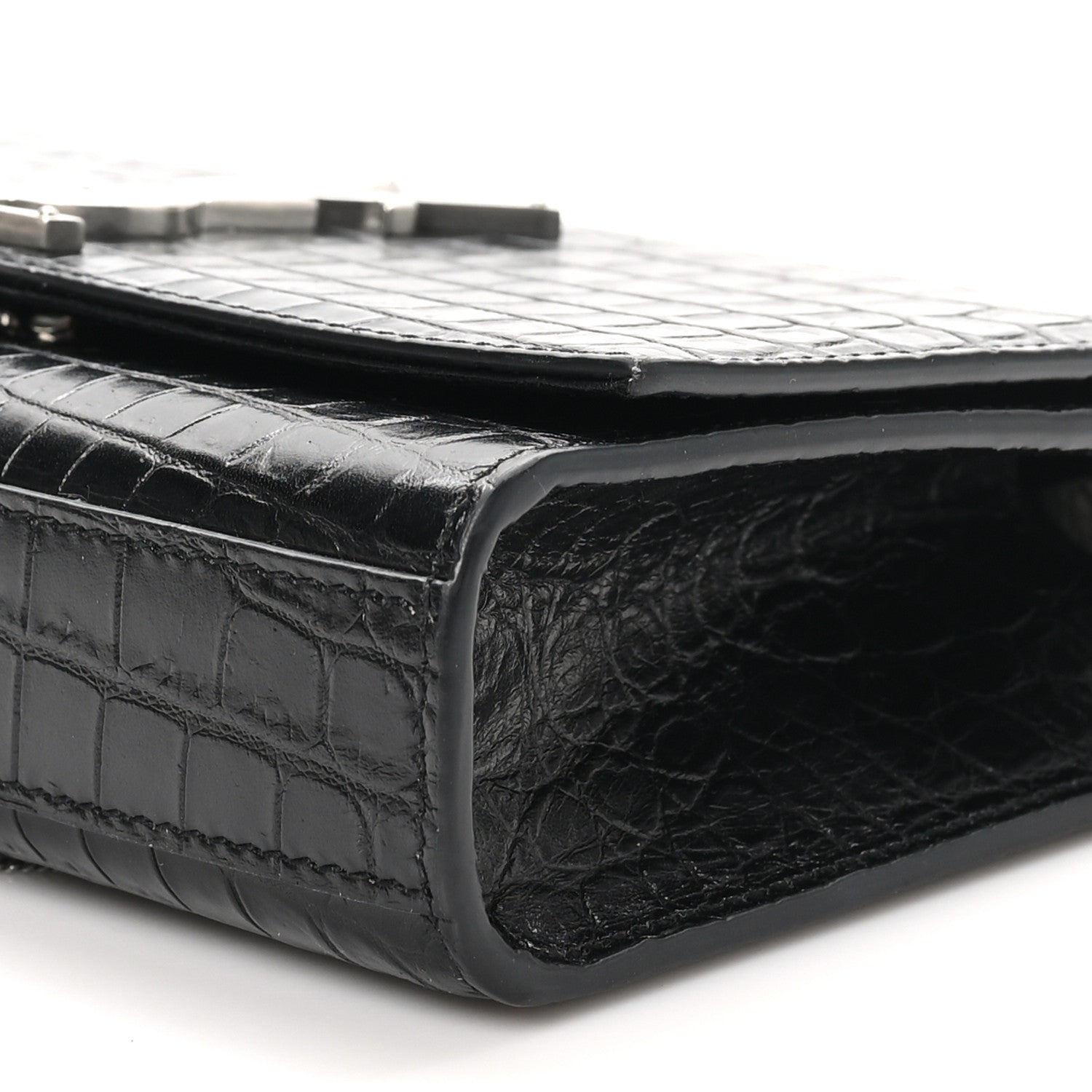 Saint Laurent Calfskin Crocodile Embossed Small Classic Monogram Kate Tassel Satchel Black 10 of 10