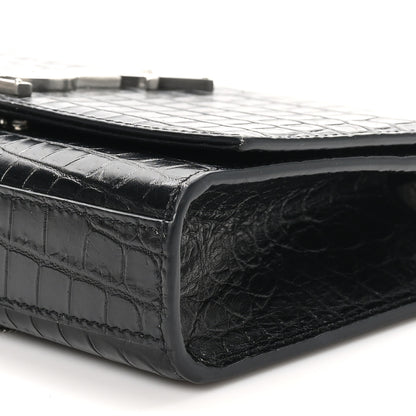 Saint Laurent Calfskin Crocodile Embossed Small Classic Monogram Kate Tassel Satchel Black 10 of 10