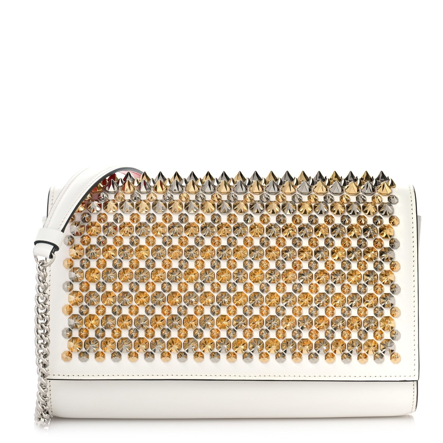 Christian Louboutin Calfskin Spikes Paloma Clutch Snow 1 of 8
