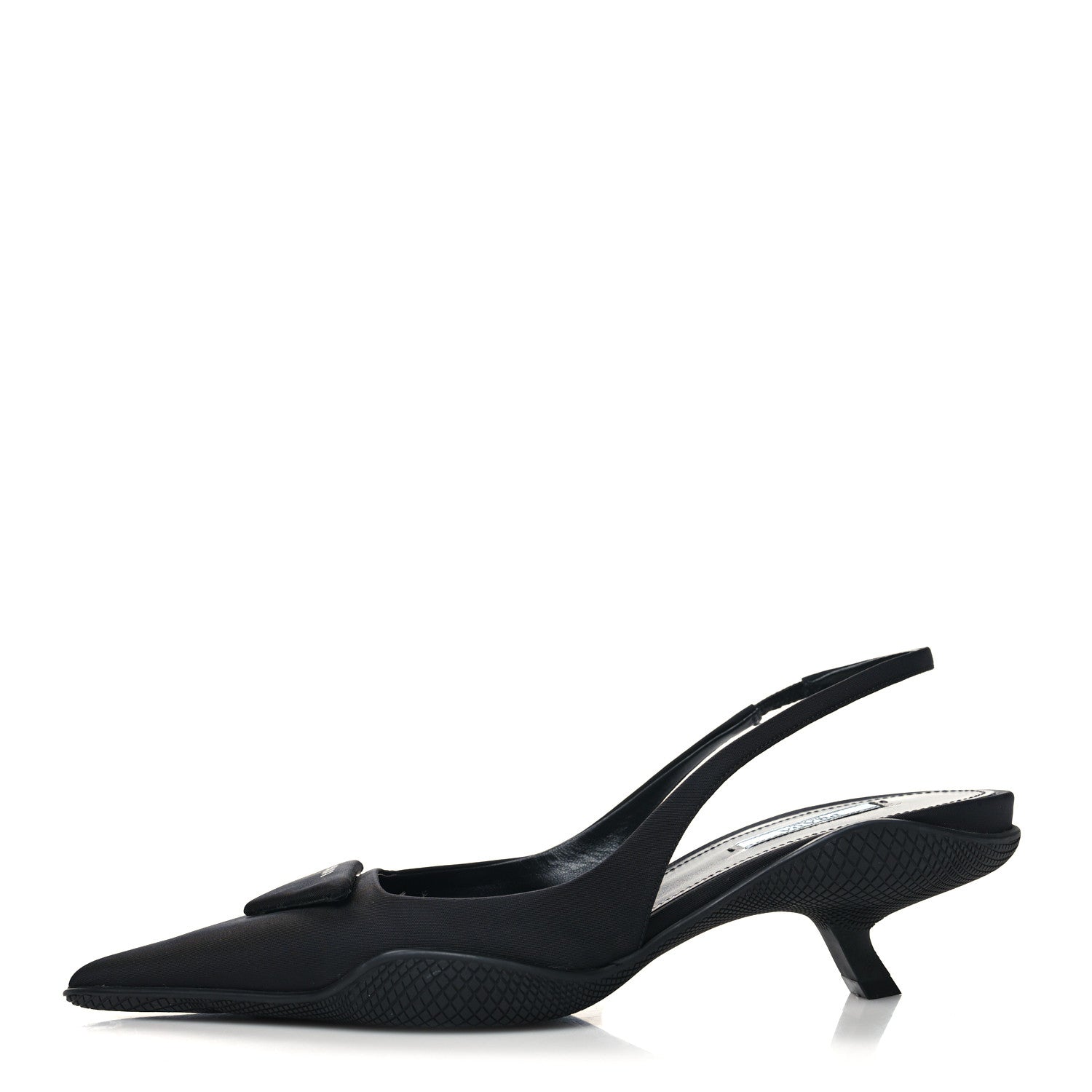 Prada Nylon Logo Pointed Toe 45mm Slingback Pumps 39 Black 1 of 8