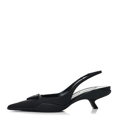 Prada Nylon Logo Pointed Toe 45mm Slingback Pumps 39 Black 1 of 8