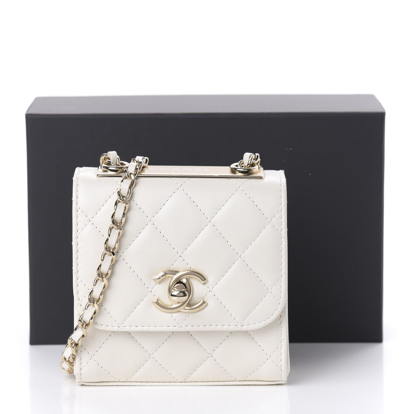 Lambskin Quilted Mini Trendy CC Chain Wallet White