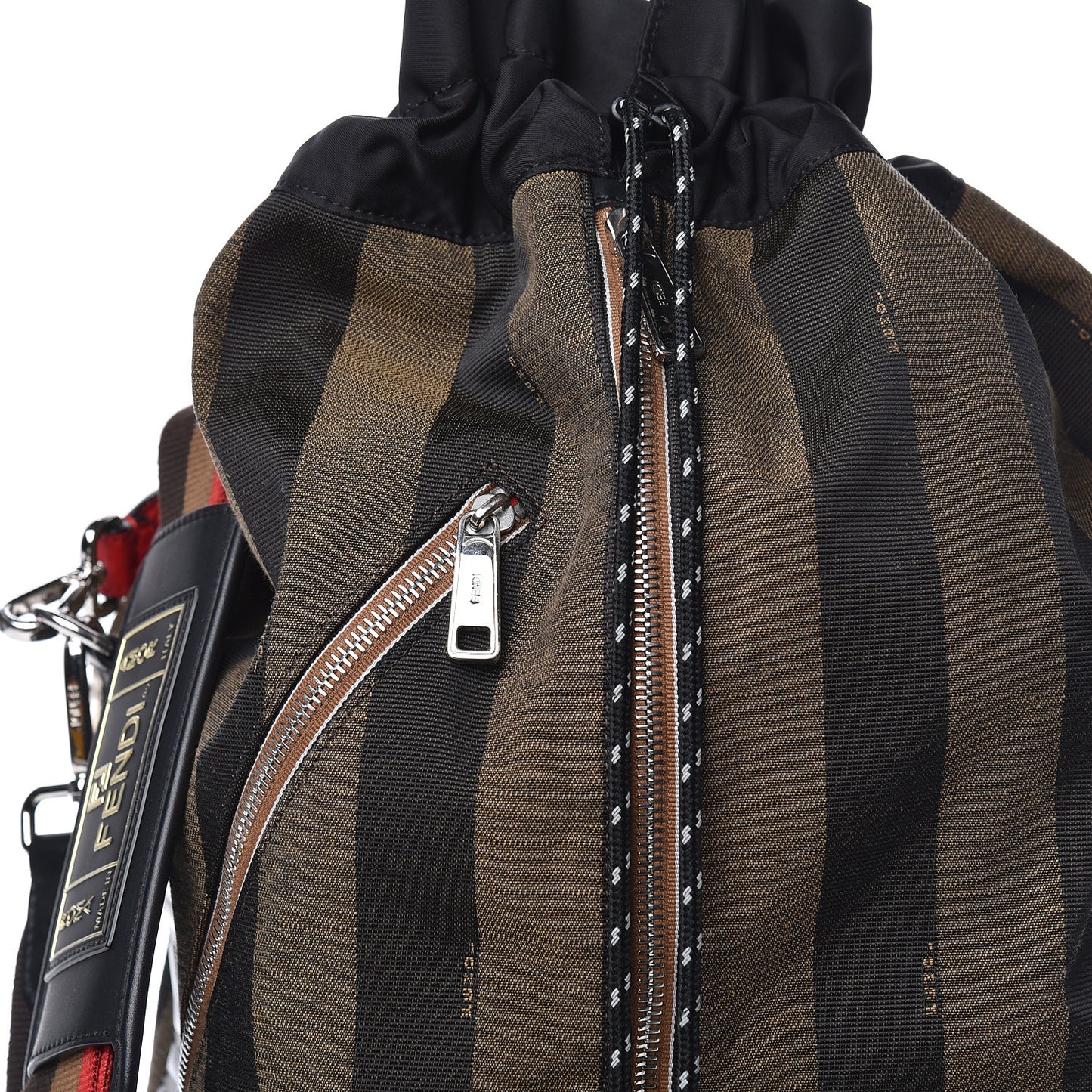 Fabric Jacquard Cuoio Romano Vitello Pequin Bi-Color FF 1974 Embossed Mon Tresor Holdall Bag Tobacco Moro Rosso Malboro Maya Black