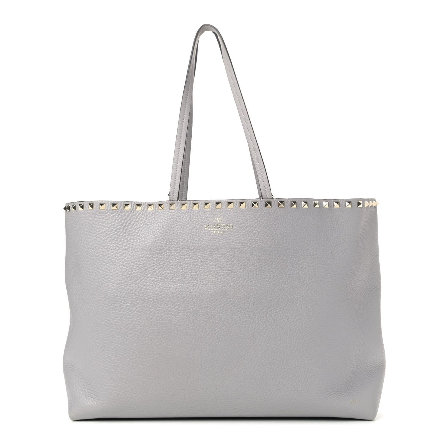 Grained Calfskin Rockstud Shoulder Tote Pastel Grey