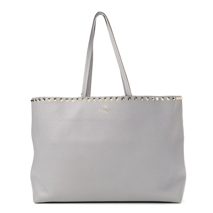 Valentino Garavani Grained Calfskin Rockstud Shoulder Tote Pastel Grey 1 of 10