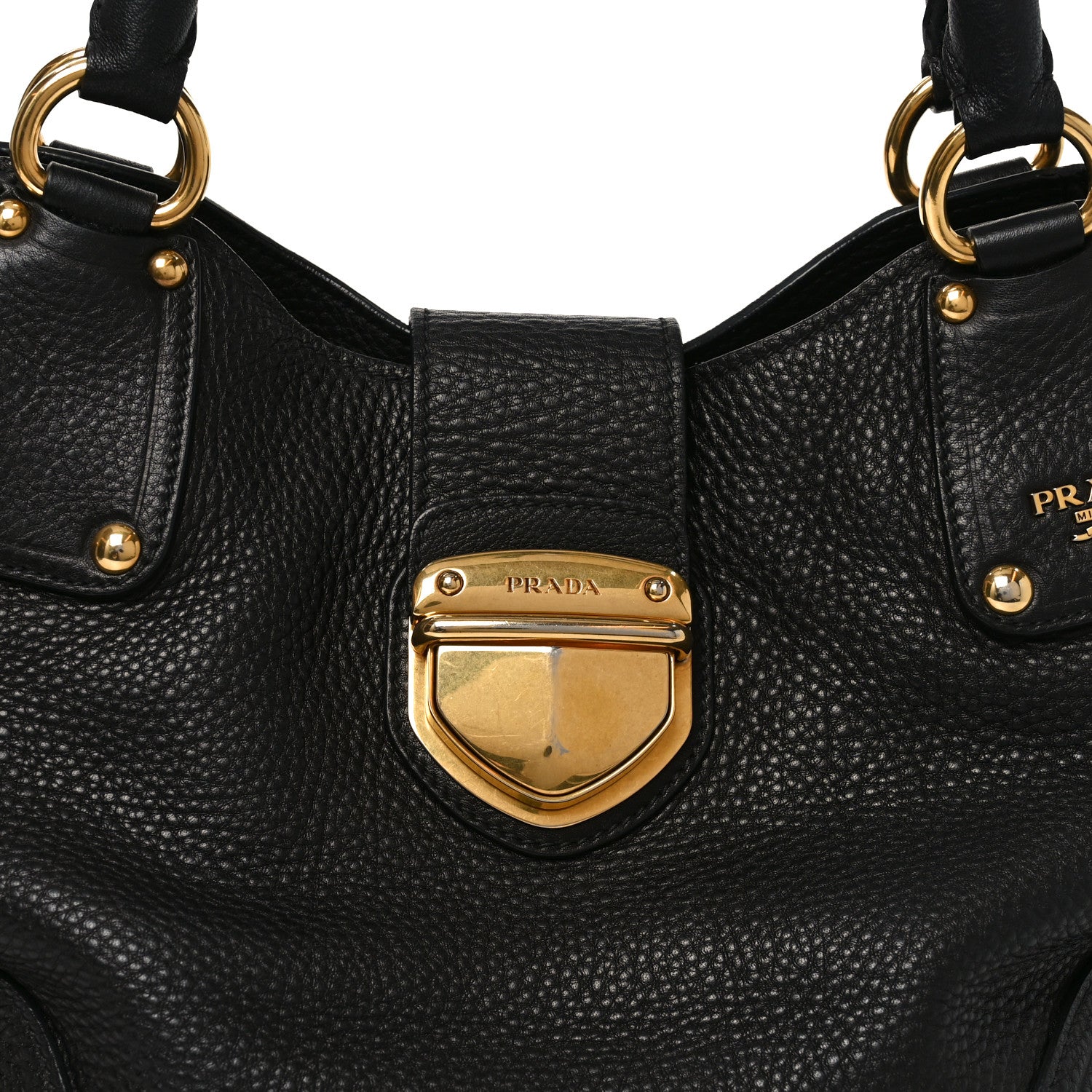 Prada Vitello Daino Pushlock Tote Black 12 of 17