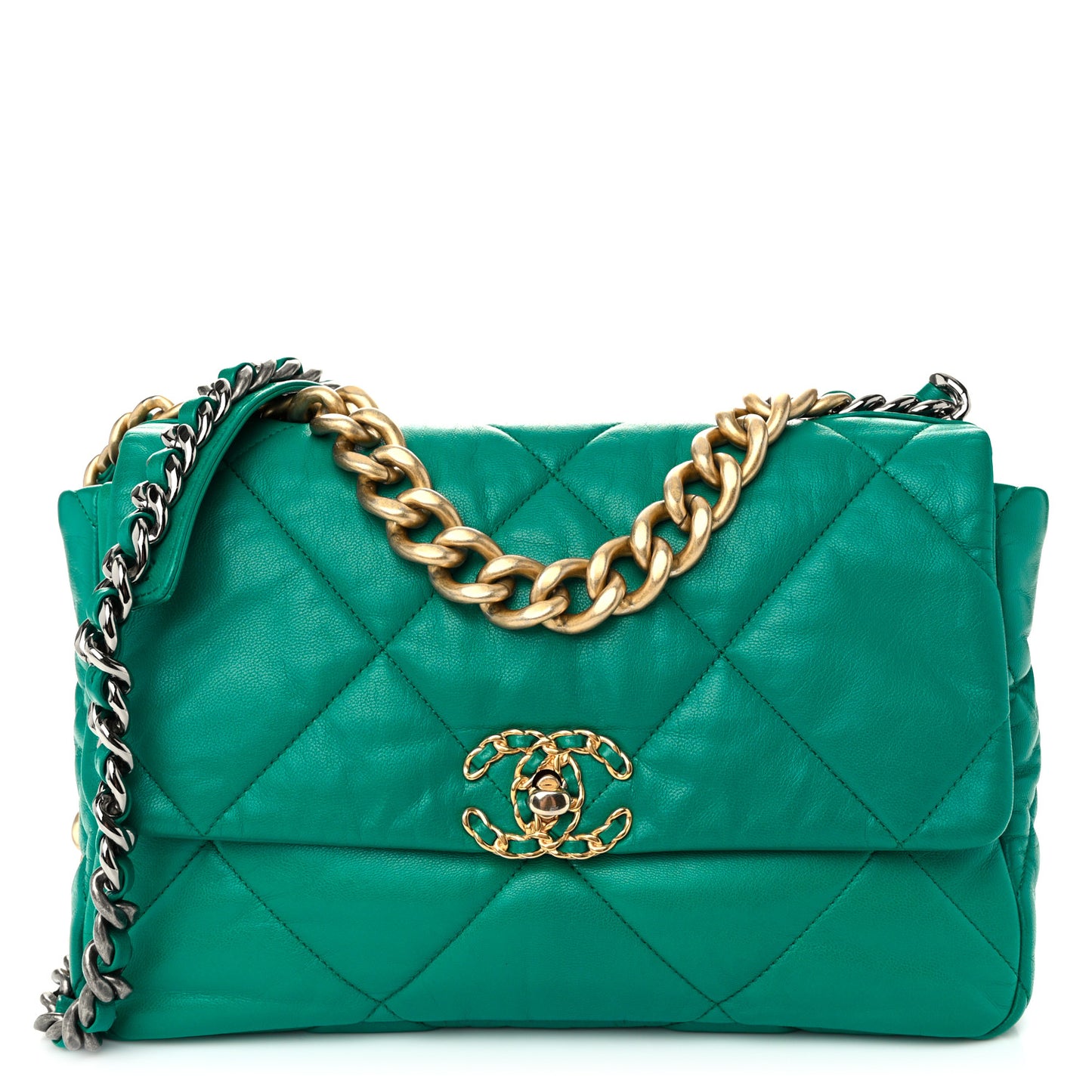 Lambskin Quilted Large Chanel 19 Flap Dark Green