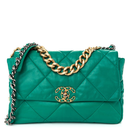 Chanel Lambskin Quilted Large Chanel 19 Flap Dark Green 1 of 10