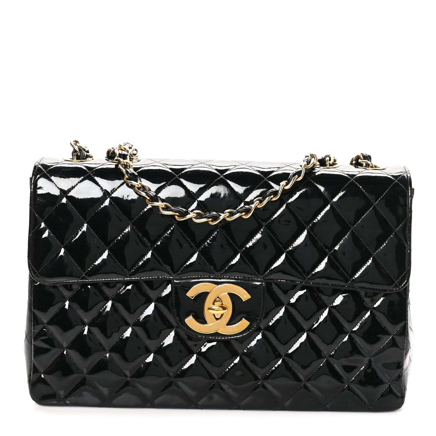 Patent Quilted XL Jumbo Single Flap Black