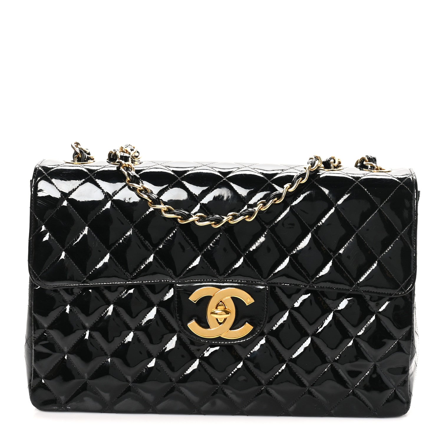 Chanel Patent Quilted XL Jumbo Single Flap Black 1 of 11