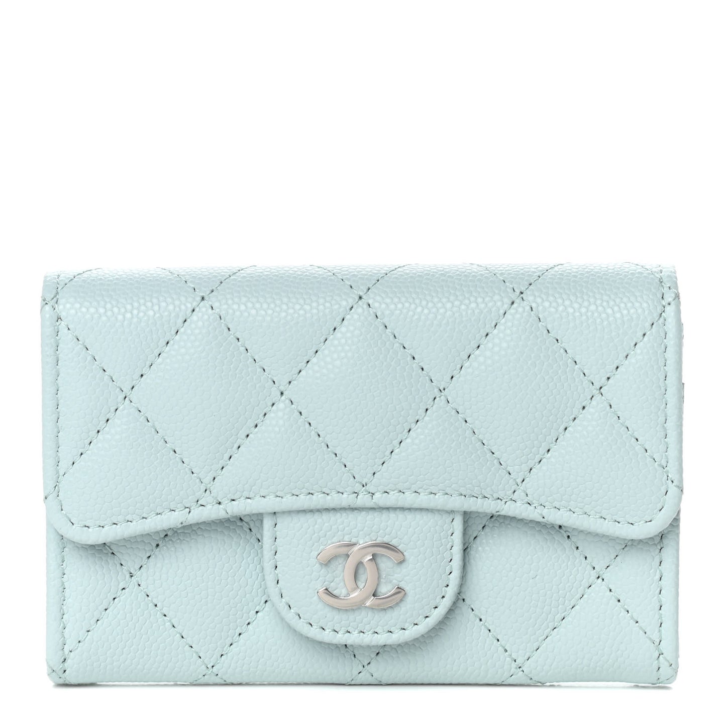 Caviar Quilted Flap Card Holder Wallet Light Blue
