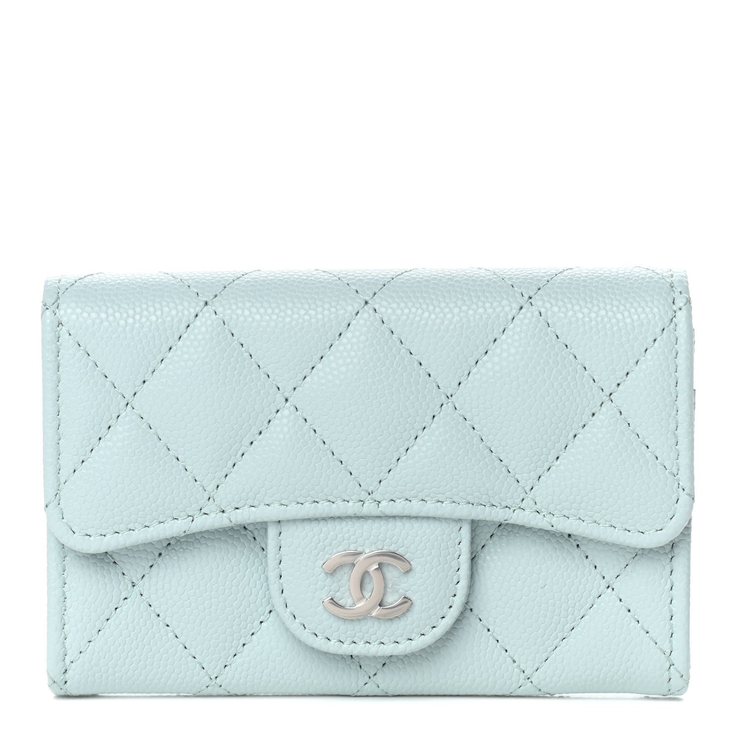 Chanel Caviar Quilted Flap Card Holder Wallet Light Blue 1 of 8