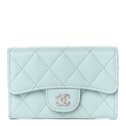 Chanel Caviar Quilted Flap Card Holder Wallet Light Blue 1 of 8