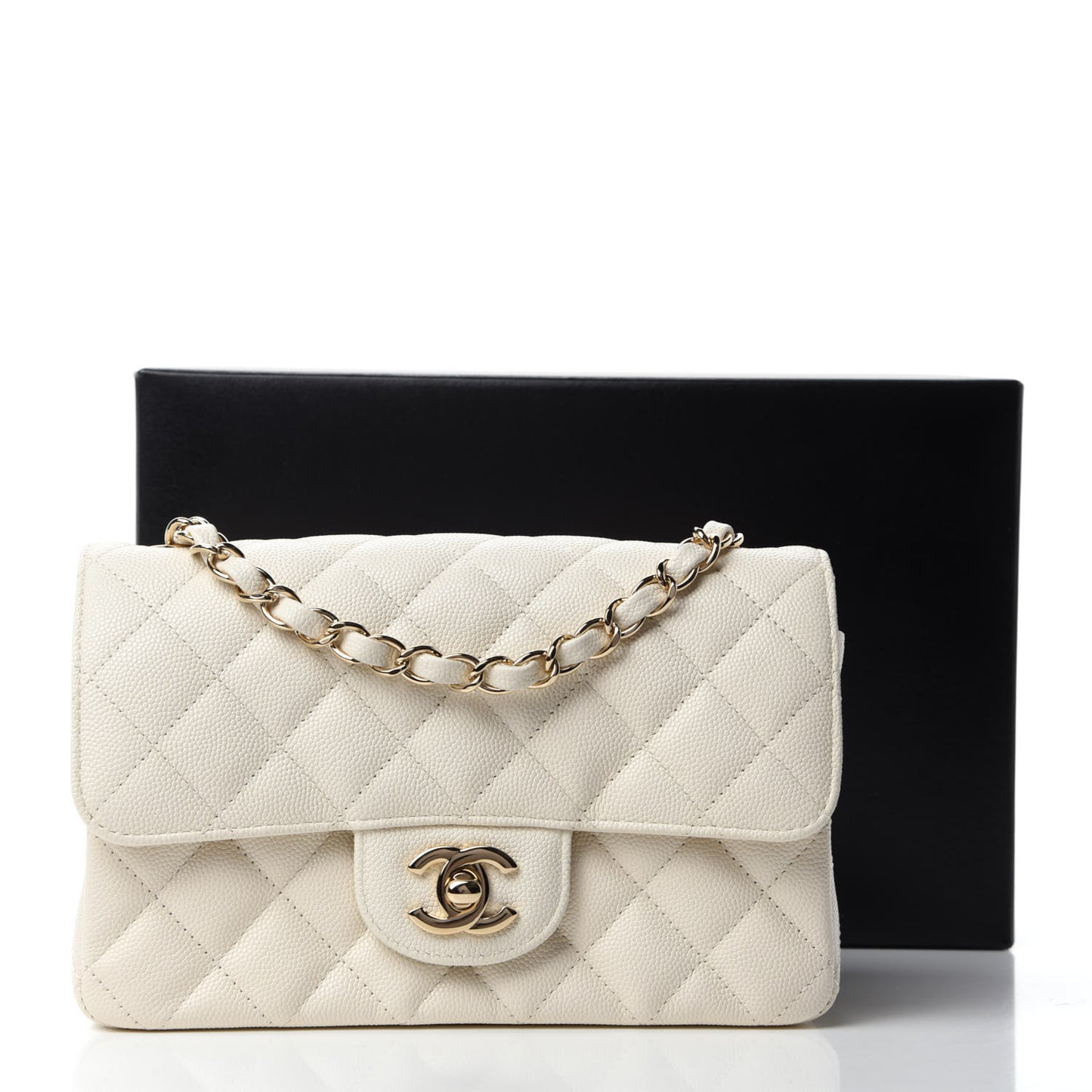 Caviar Quilted Mini Rectangular Flap White