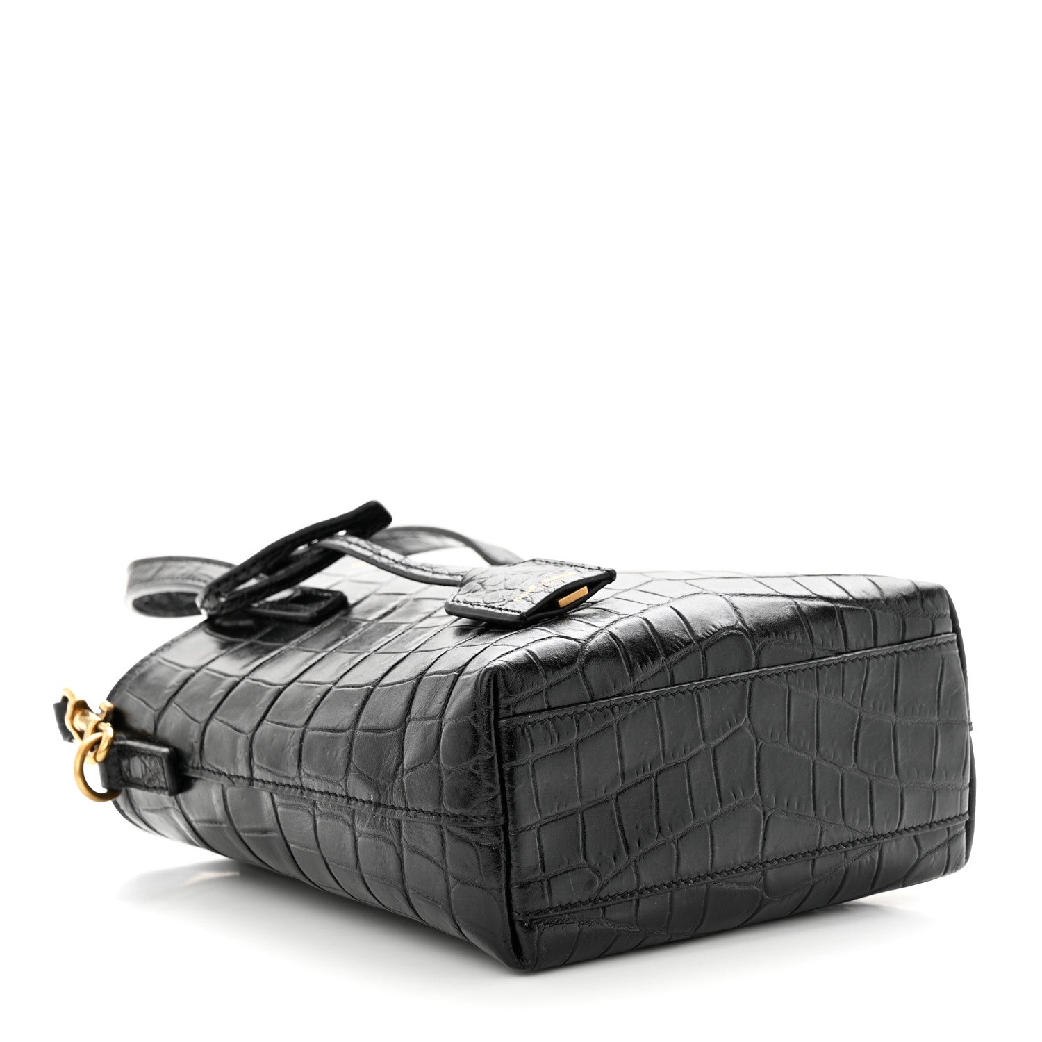 Saint Laurent Calfskin Crocodile Embossed Paris Mini Toy Shopper Tote Black 4 of 10