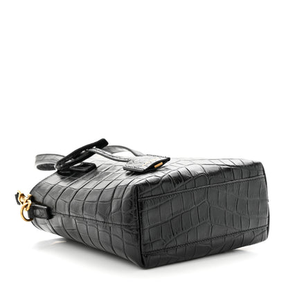 Saint Laurent Calfskin Crocodile Embossed Paris Mini Toy Shopper Tote Black 4 of 10