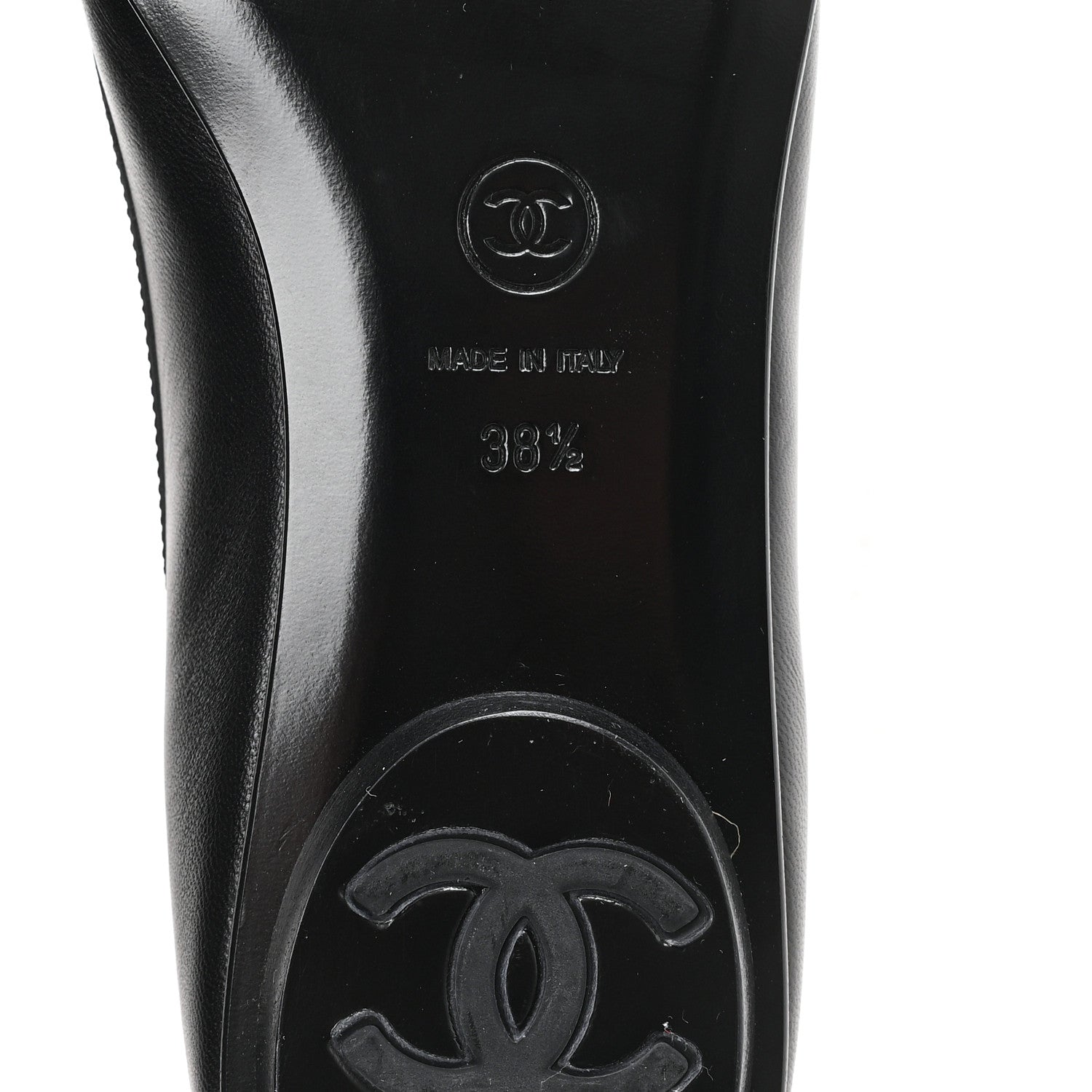 Chanel Calfskin Patent Cap Toe Ballerina Flats 38.5 Black 7 of 9