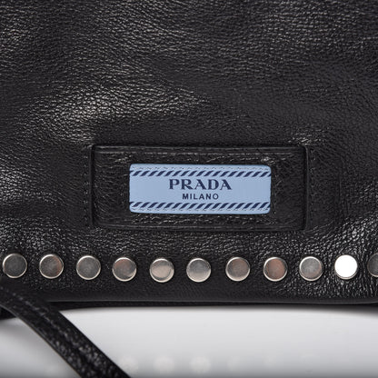 Prada Glace Calfskin Studded Etiquette Flap Black 3 of 10
