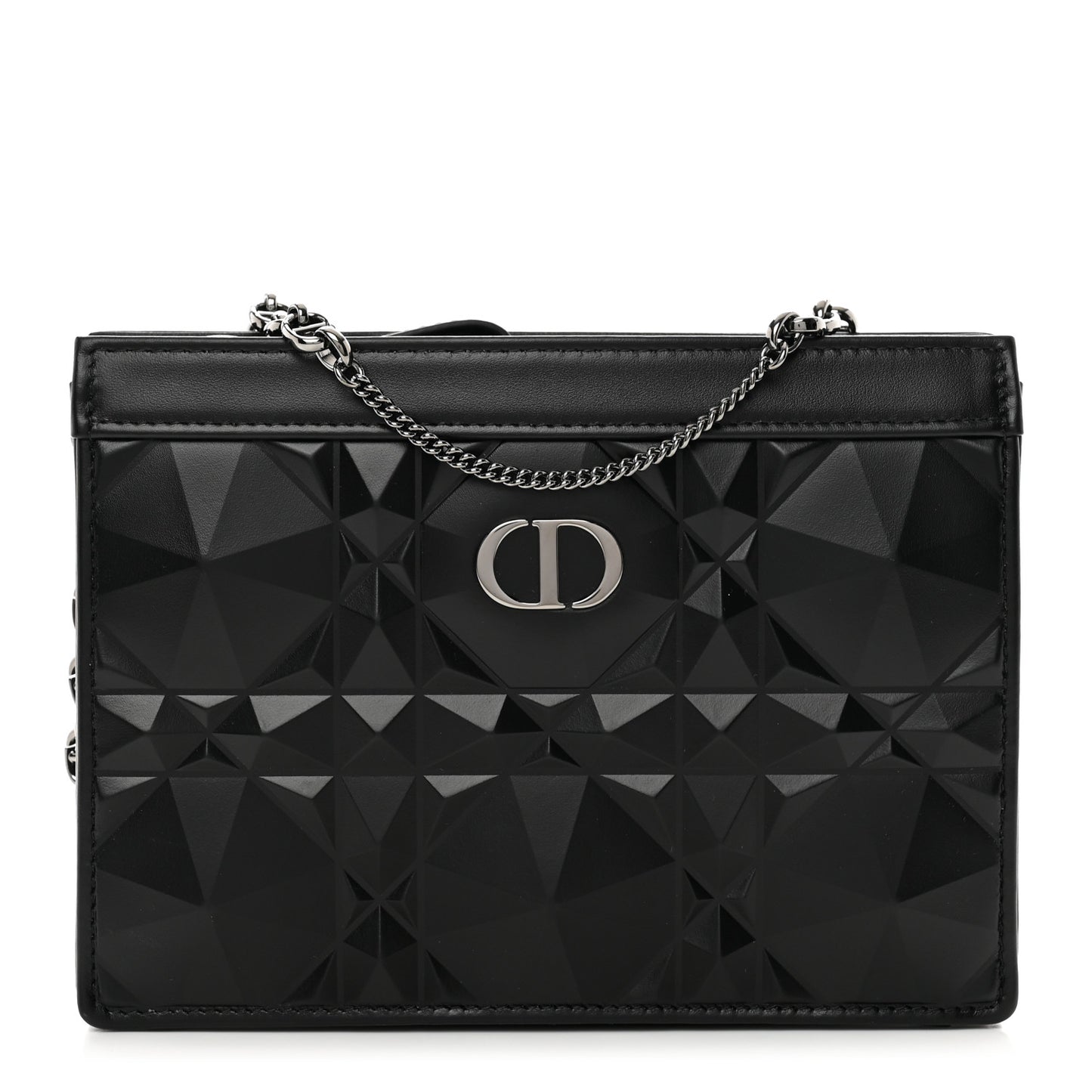 Calfskin Macrocannage Diamond Caro Zipped Pouch With Chain Black