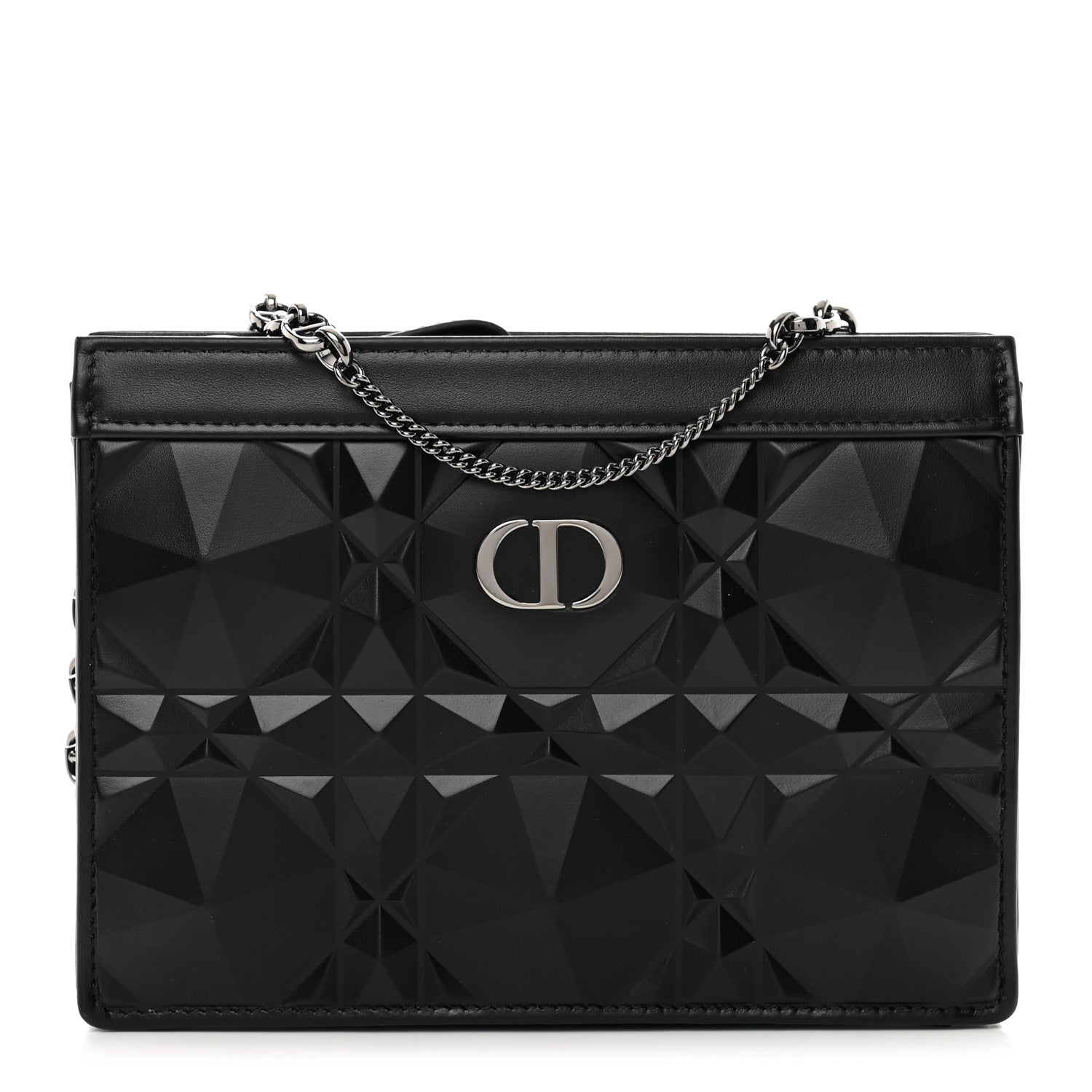 Christian Dior Calfskin Macrocannage Diamond Caro Zipped Pouch With Chain Black 1 of 9