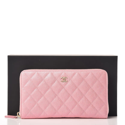 Chanel Iridescent Caviar Quilted Large Zip Around Organizer Wallet Pink 9 of 9