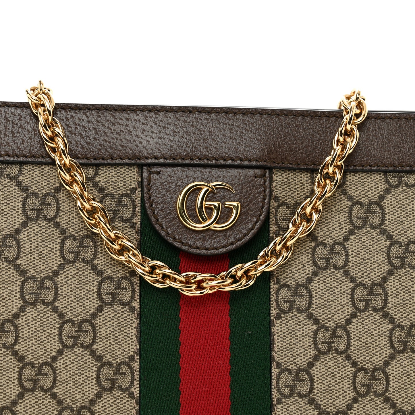 GG Supreme Monogram Web Small Ophidia Chain Shoulder Bag Brown