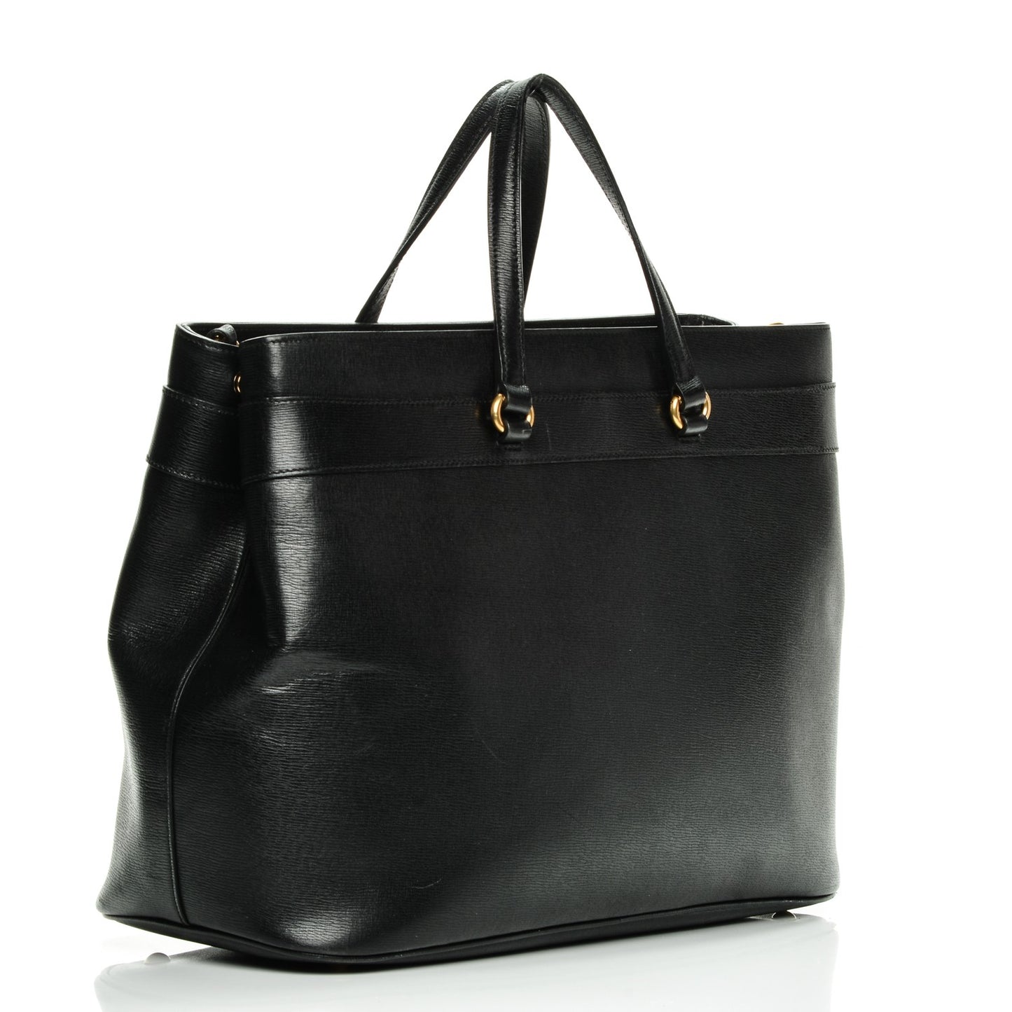 Textured Calfskin Large Bright Bit Tote Black