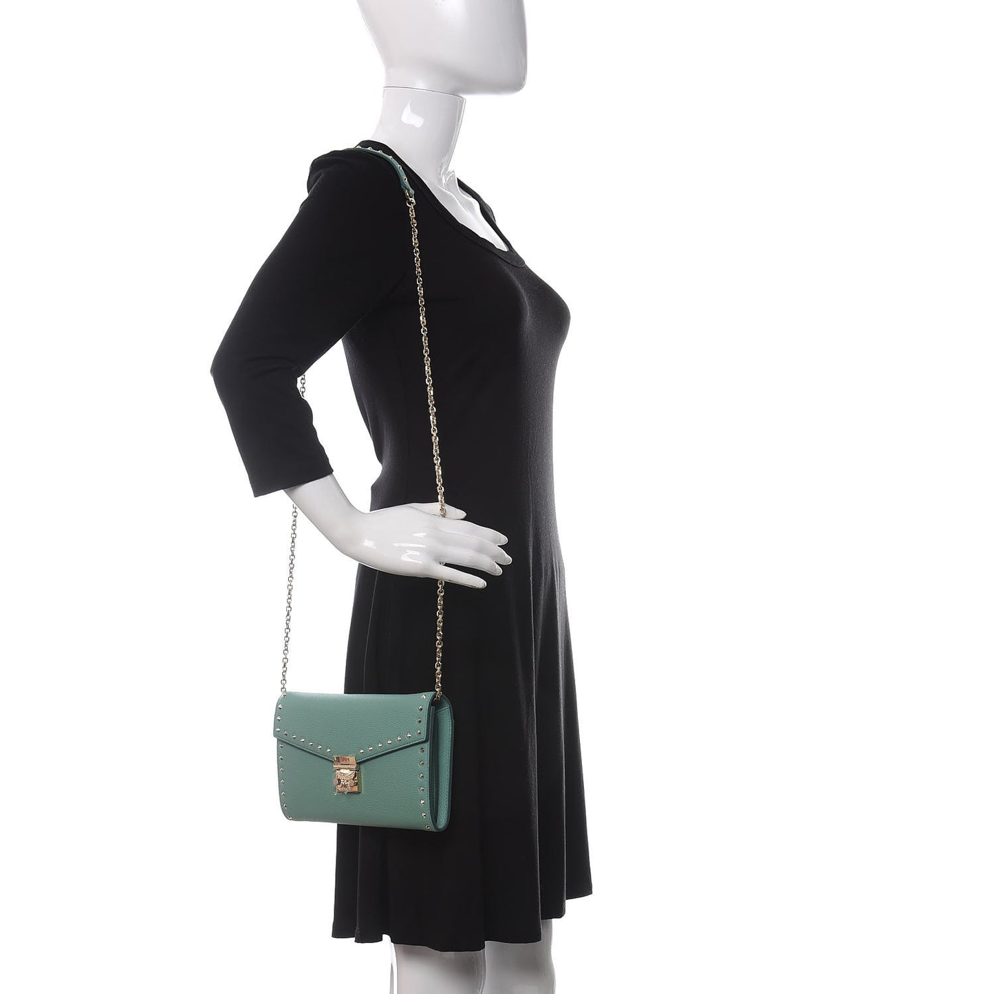 Calfskin Studded Large Crossbody Wallet Mint