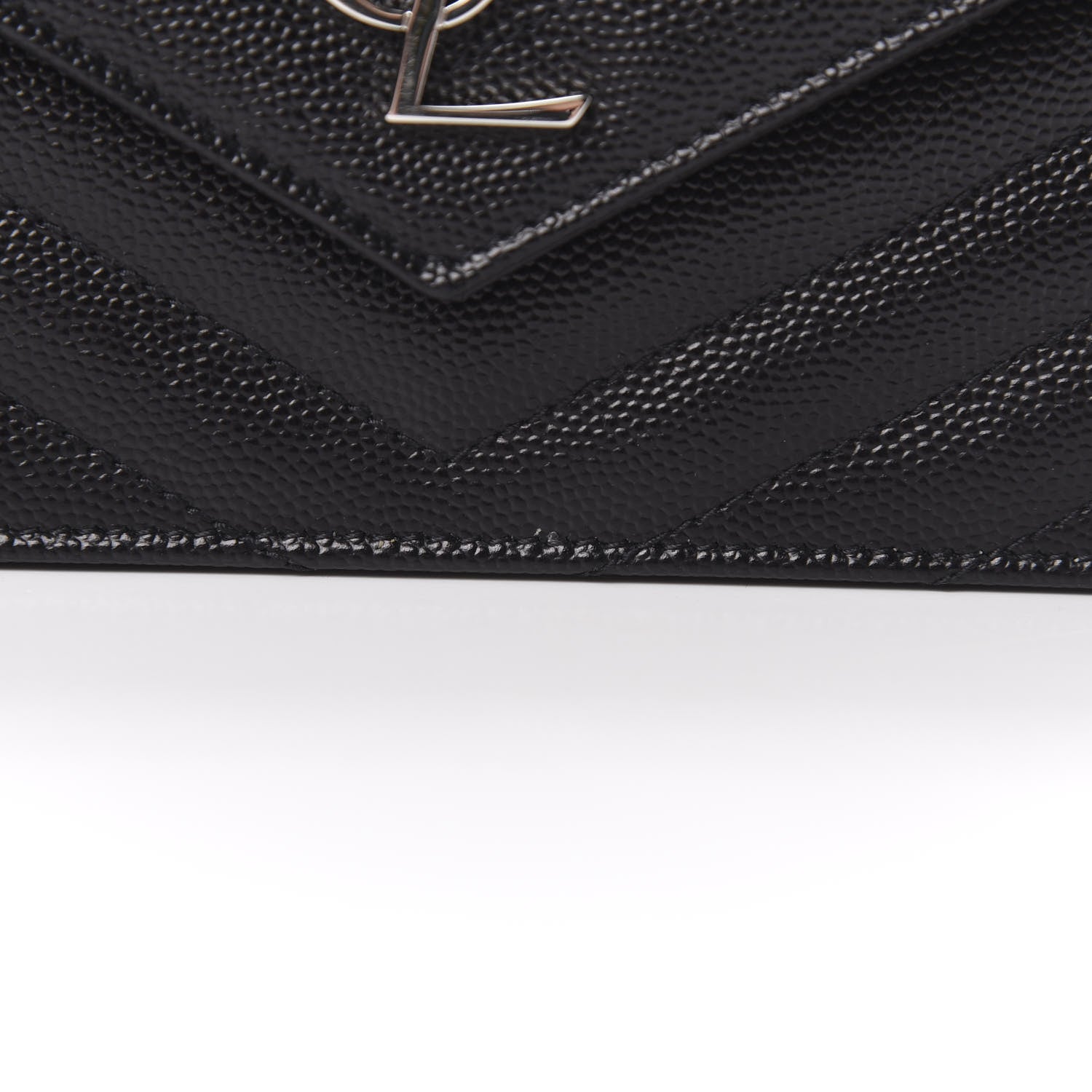 Saint Laurent Grain De Poudre Matelasse Chevron Monogram Envelope Chain Wallet Black 11 of 11