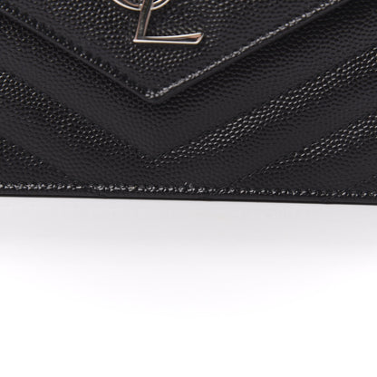 Saint Laurent Grain De Poudre Matelasse Chevron Monogram Envelope Chain Wallet Black 11 of 11