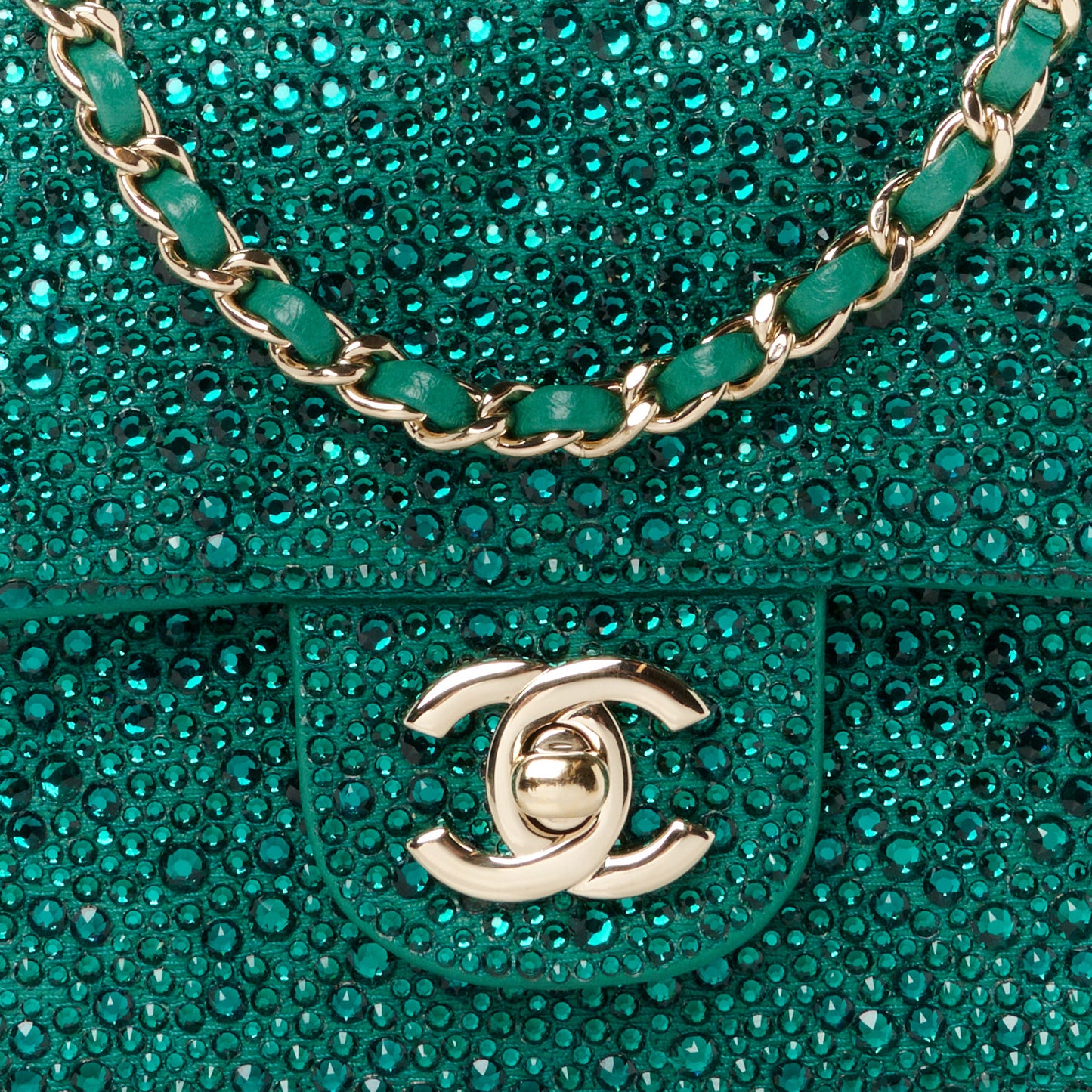 Lambskin Crystal Diamante Small Flap Green