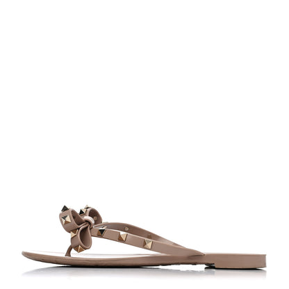 Valentino Garavani PVC Jelly Rockstud Bow Thong Sandals 37 Poudre 1 of 4