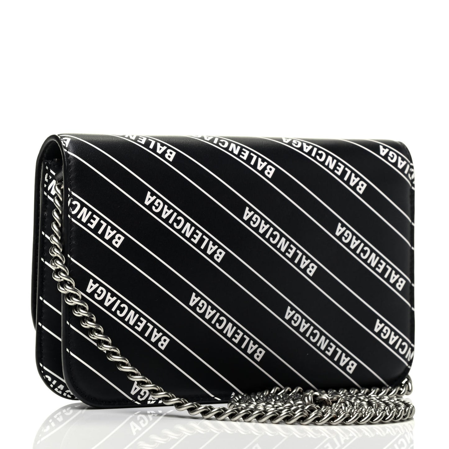 Matte Calfskin Diagonal Allover Logo Print B Wallet on Chain Black White