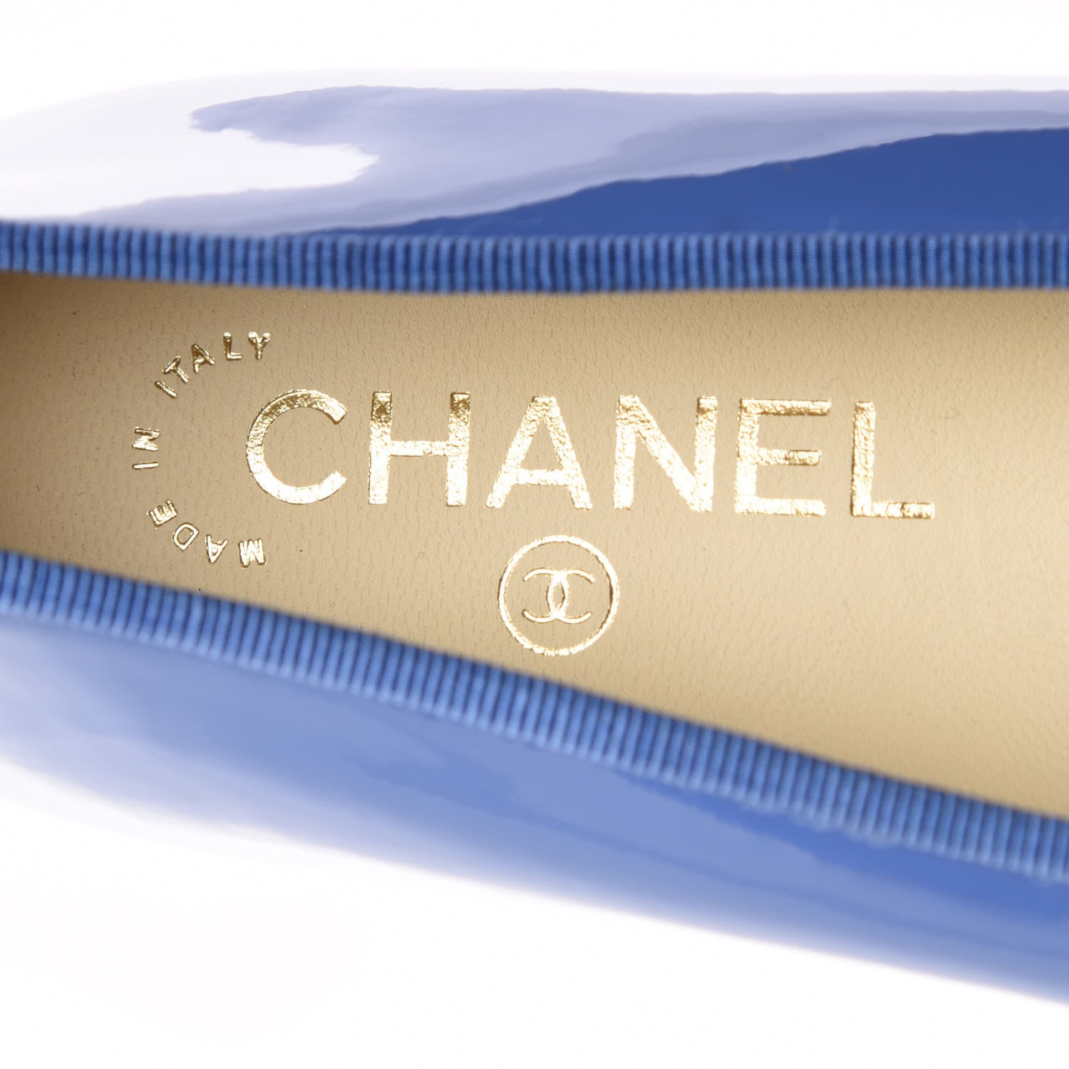 Chanel Patent Calfskin CC Cap Toe Ballerina Flats 37.5 Blue 7 of 8