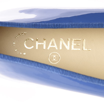 Chanel Patent Calfskin CC Cap Toe Ballerina Flats 37.5 Blue 7 of 8