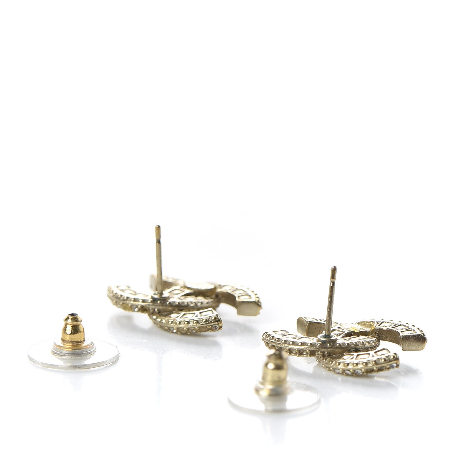 Chanel Crystal Timeless CC Earrings Light Gold 3 of 6