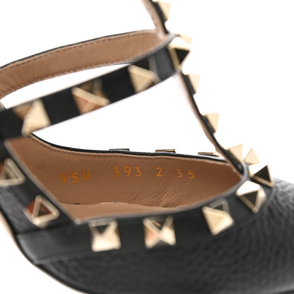 Valentino Garavani Pebbled Calfskin Rockstud Ankle Strap 100mm Pumps 35 Black 8 of 9